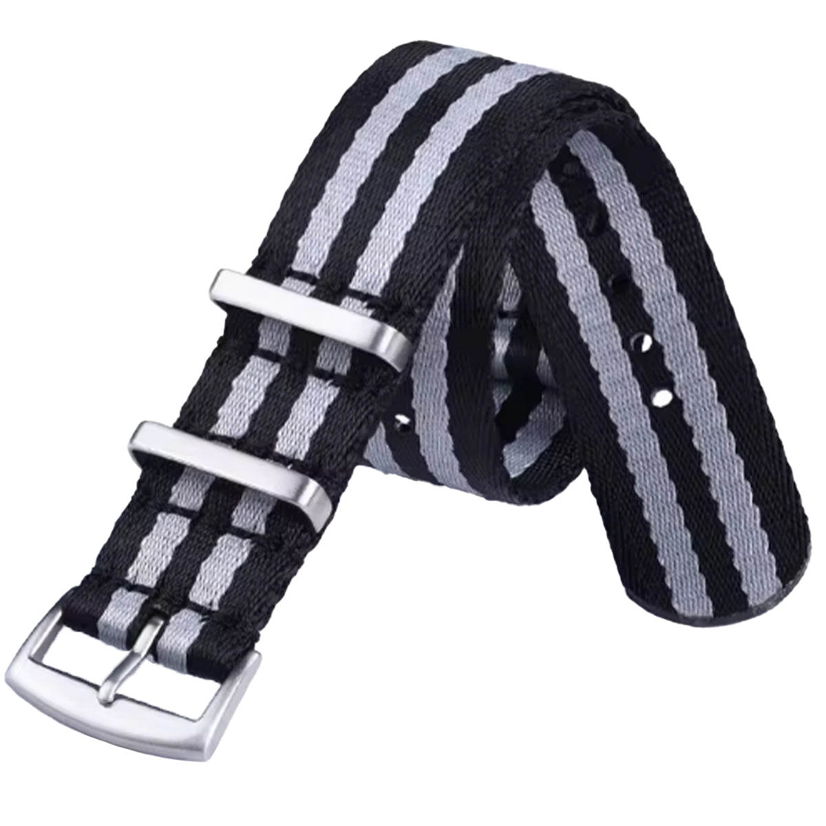 22mm James Bond Nato Strap Black Grey - Soft Braided Nylon