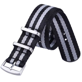 22mm James Bond Nato Strap Black Grey - Soft Braided Nylon