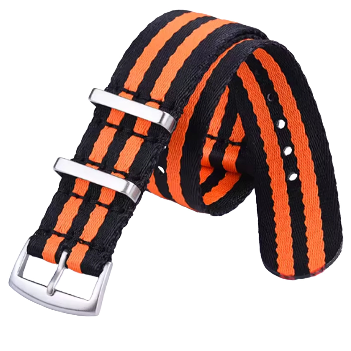 22mm Black Orange 2 Band Nato Strap - Soft Braided Nylon