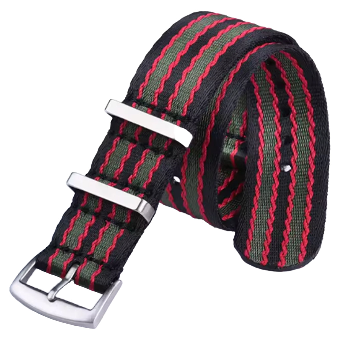 22mm James Bond Nato Strap Black Red Green - Soft Braided Nylon