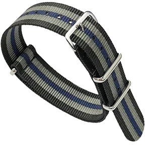 NATO Nylon Noir / Gris / Bleu - Bracelet de montre - 16mm 18mm 20mm 22mm 24mm