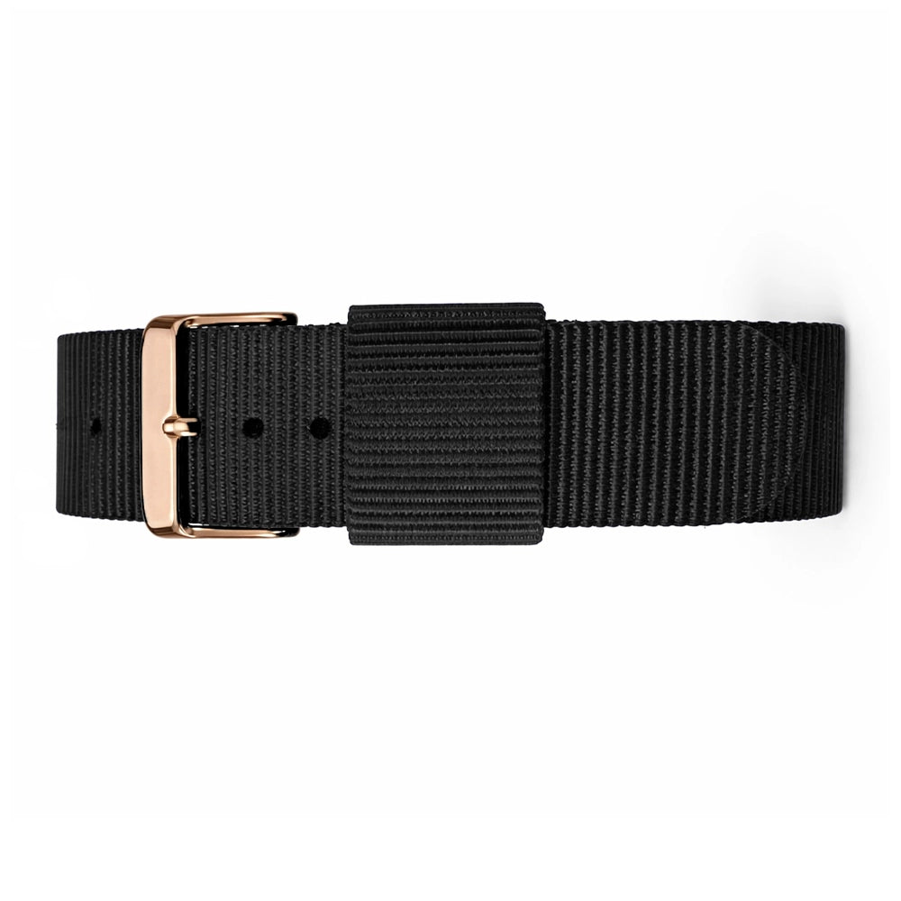 Schwarzes NATO-Uhrenarmband aus Nylon / Roségoldene Schnalle