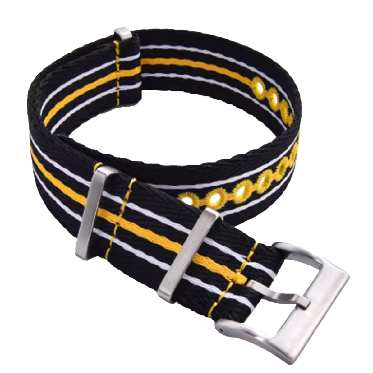 Schwarz-Gelb-Weiß-Nato-Armband - Geflochtenes Nylon 20 mm 22 mm