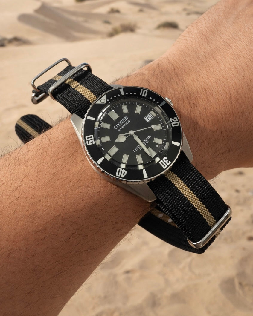 Nato Noir / Khaki - Hybride Tissu Nylon / Silicone