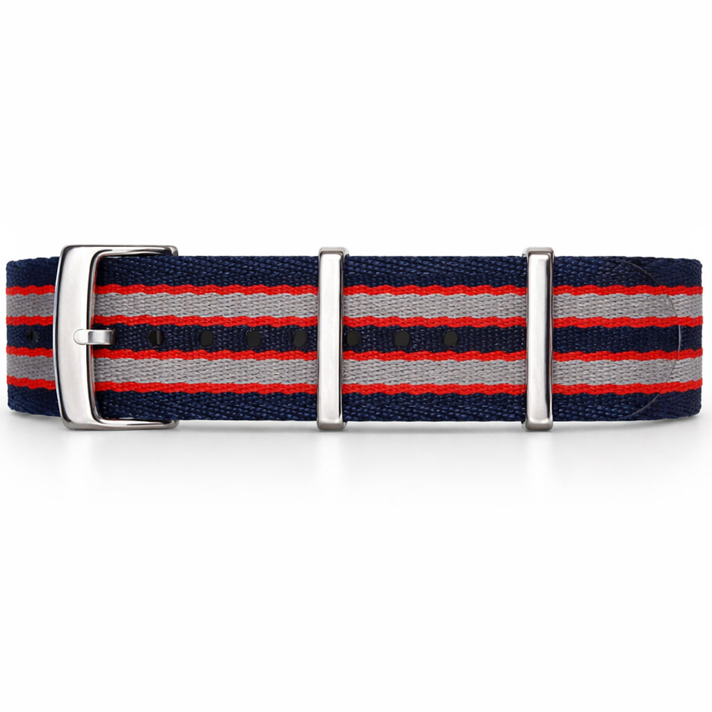 20-mm-NATO-Uhrenarmband James Bond Blau Rot Grau – Geflochtenes Nylon
