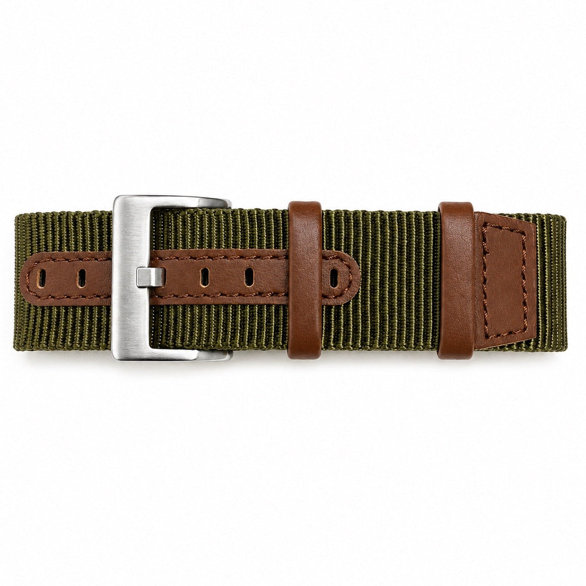 Nato-Armband grün, kompatibel mit Hamilton KHAKI FIELD - Hybrid Nylon/braunes Leder - 25cm