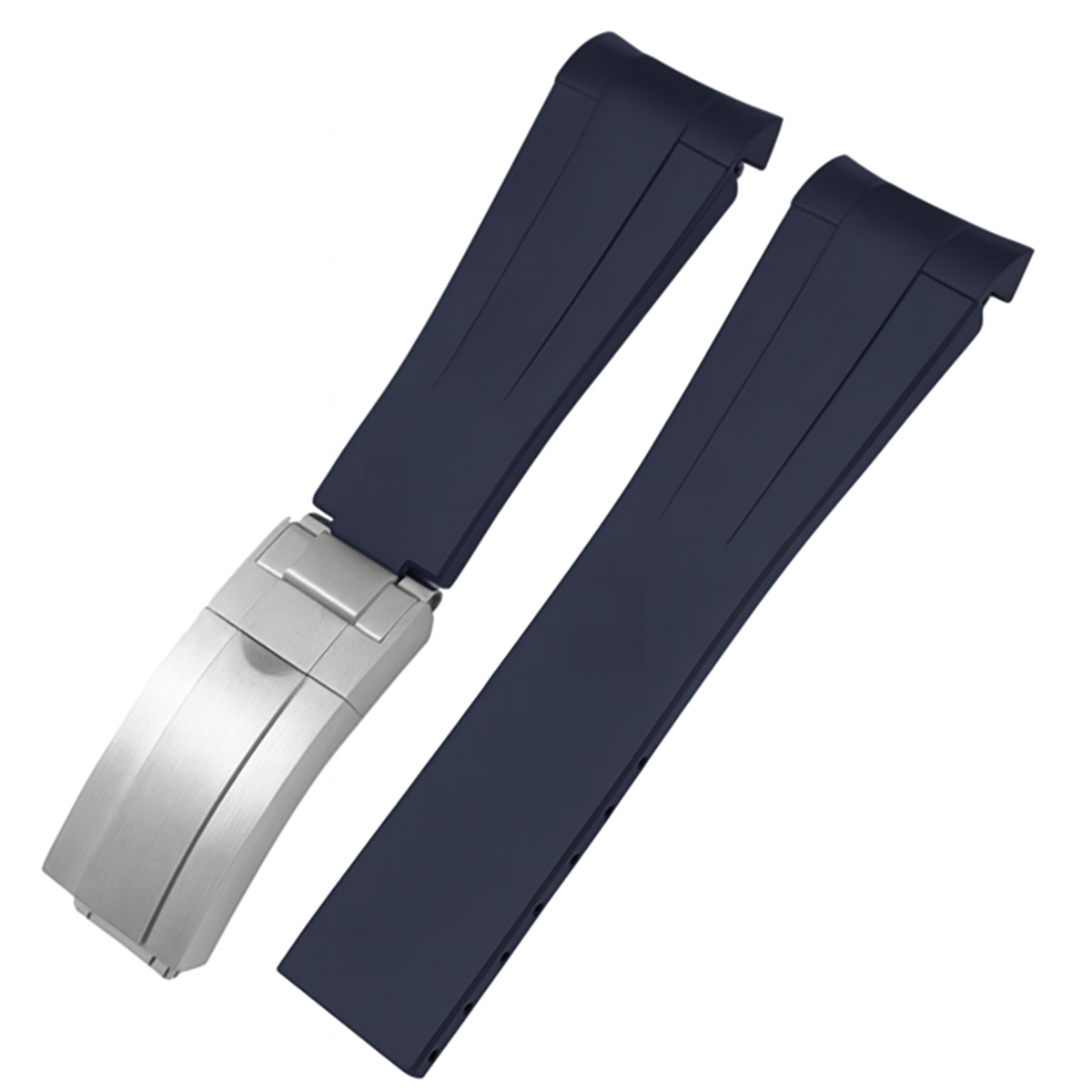 Bracelet Montre en caoutchouc pour Rolex - Bleu Marine- Boucle Déployante Acier Brossé