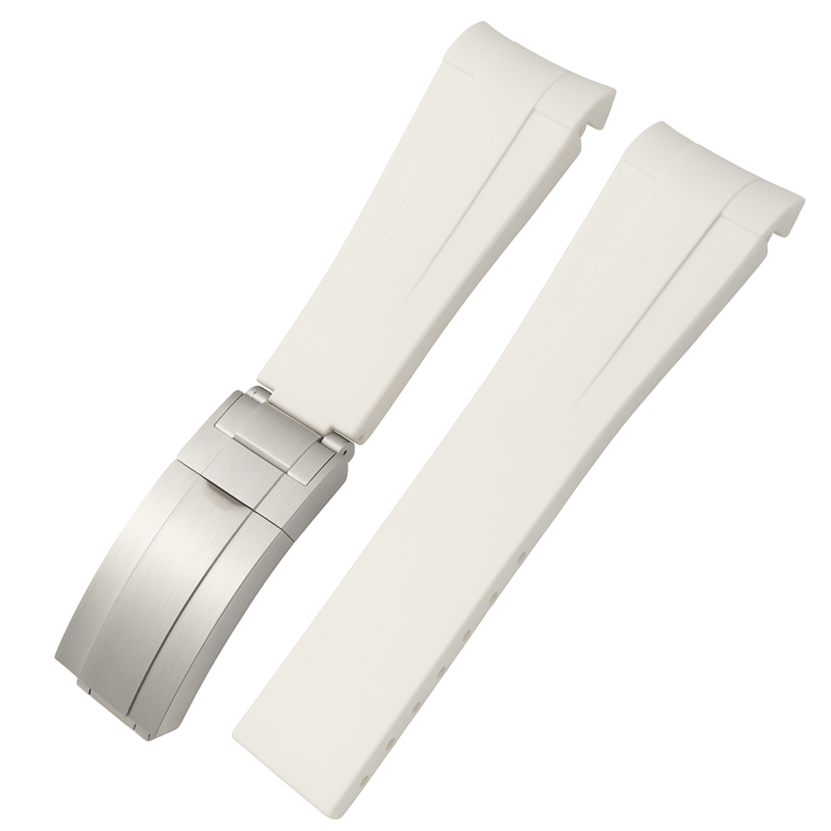 Bracelet Montre en caoutchouc pour Rolex - Blanc - Boucle Déployante Acier Brossé