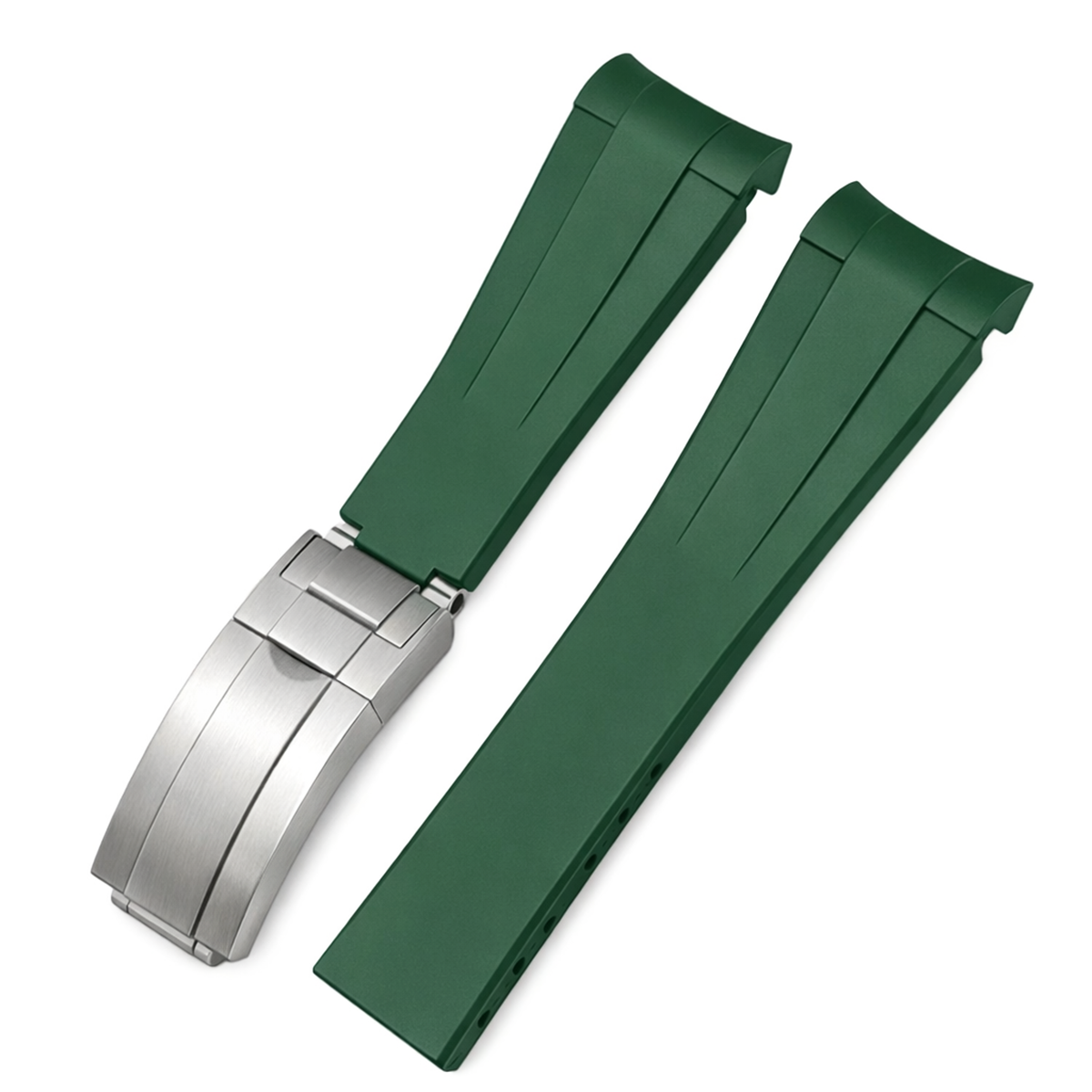 Bracelet Montre en caoutchouc pour Rolex - Vert Boucle Déployante Acier Brossé