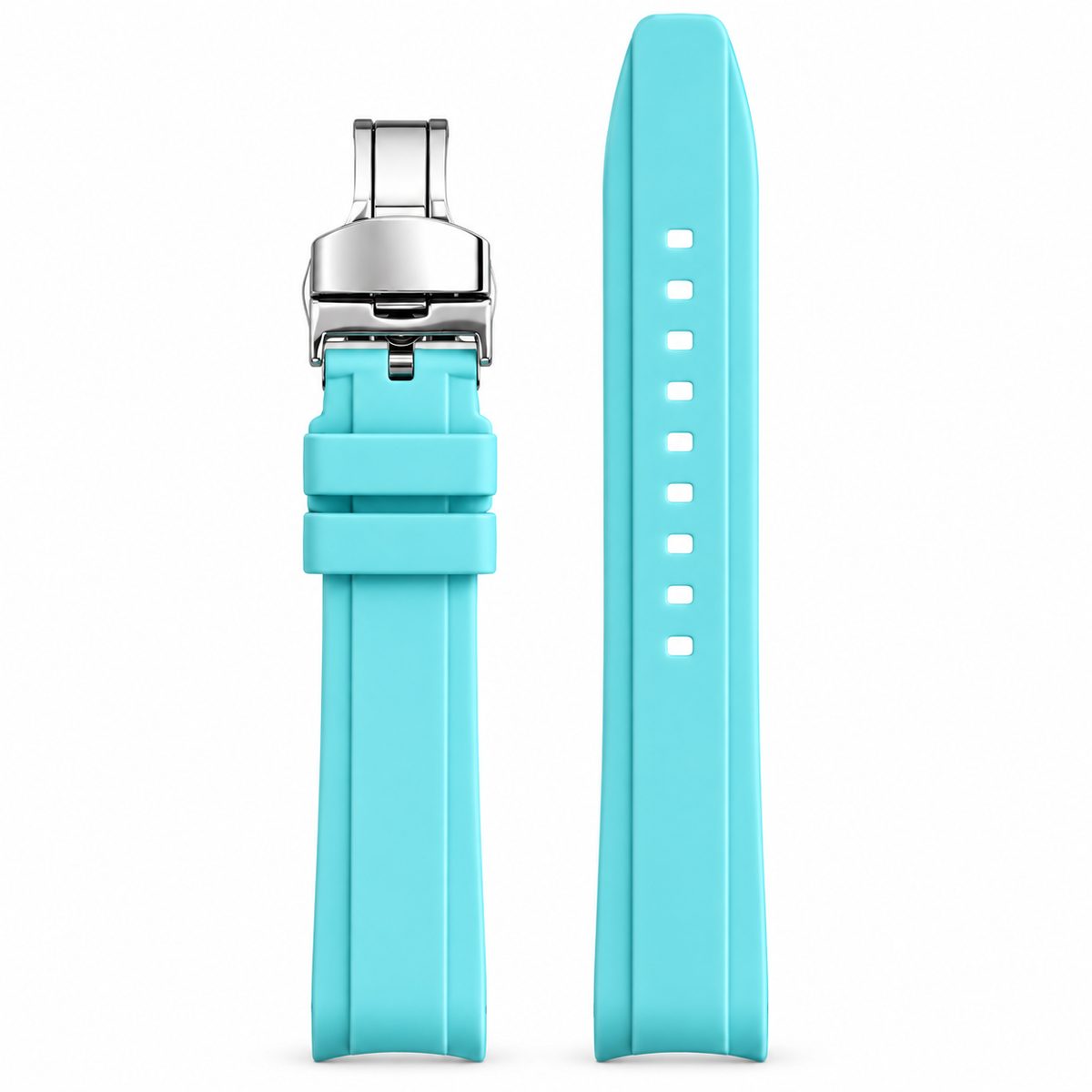 Silikonarmband Aqua Blau kompatibel mit Certina - Faltschließe