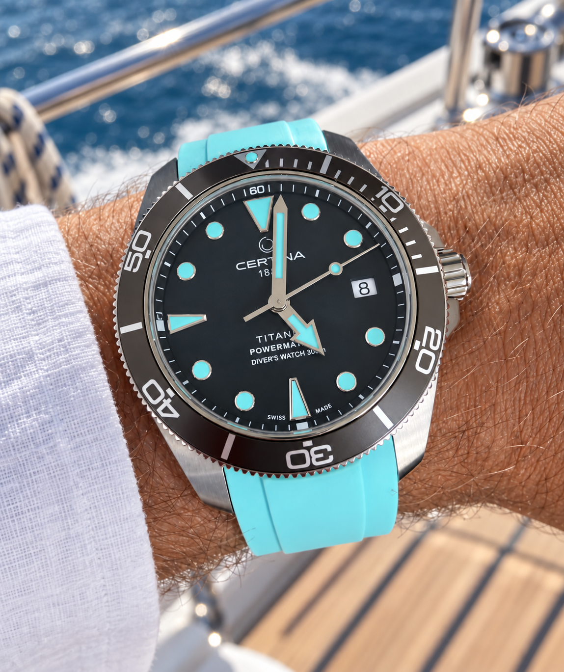 Silikonarmband Aqua Blau kompatibel mit Certina - Faltschließe