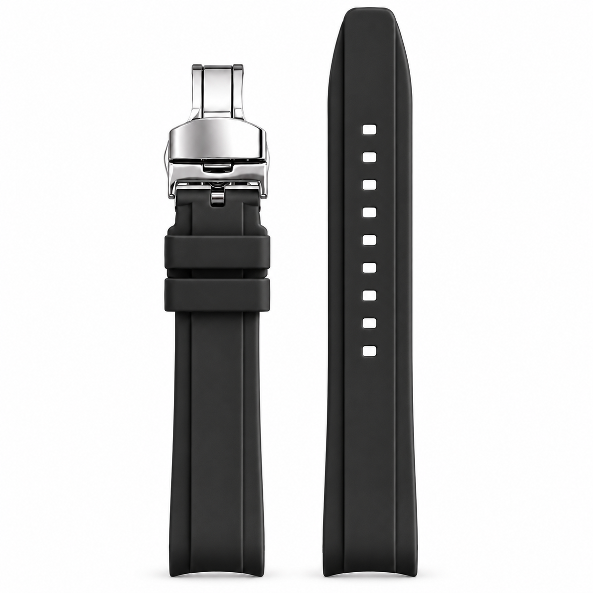 Schwarzes Silikonarmband kompatibel mit Certina - Faltschließe