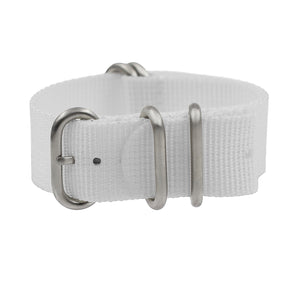 ZULU Nylon Blanc / Boucle Satin - Bracelet de montre - Homme - Raide et épais 2mm