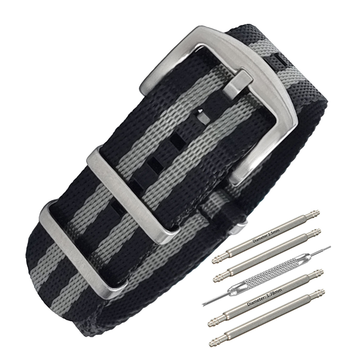 James Bond 007 Grau/Schwarzes NATO-Uhrenarmband aus Nylon mit Satinschließe – Herren