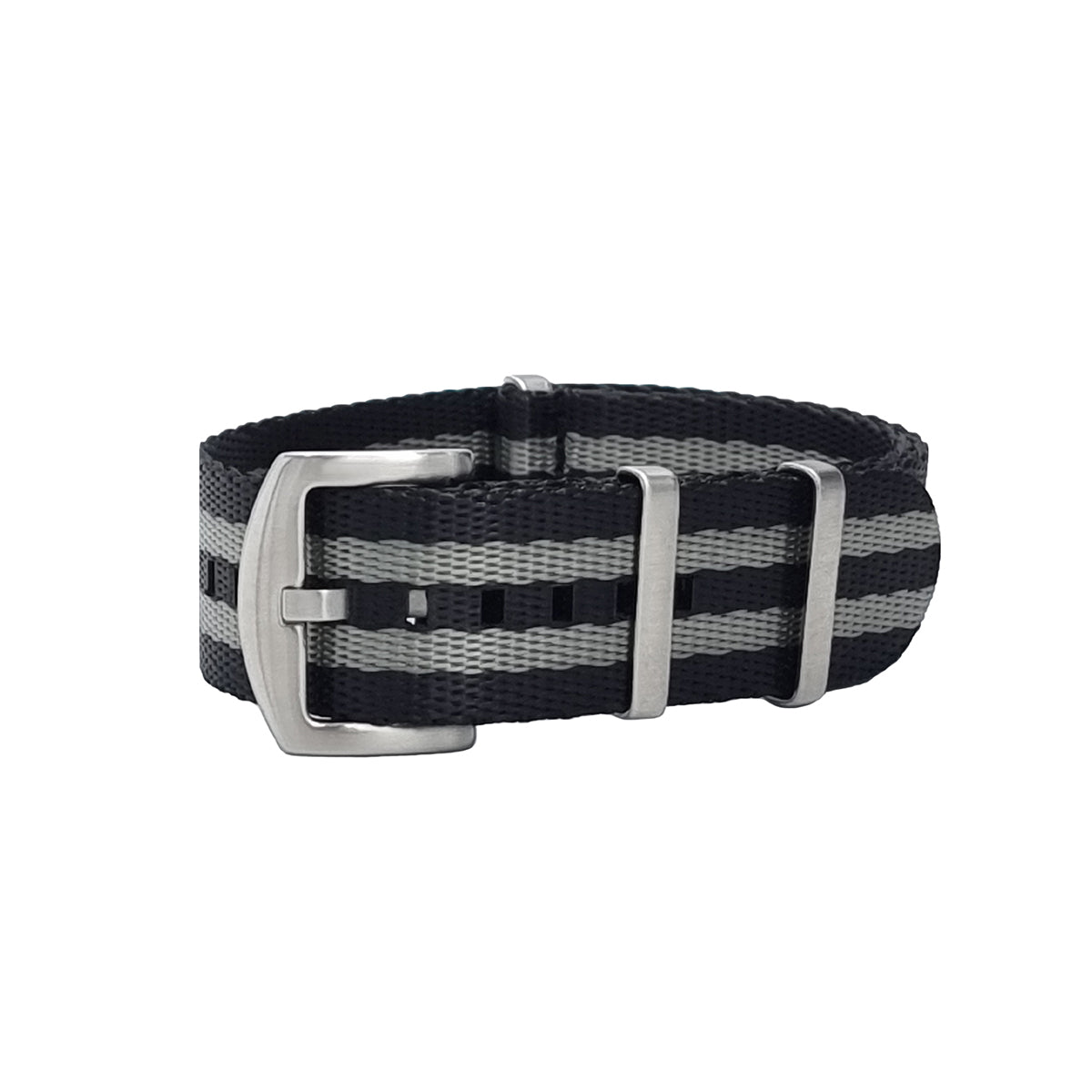 James Bond 007 Grau/Schwarzes NATO-Uhrenarmband aus Nylon mit Satinschließe – Herren