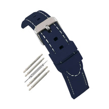 Premium Silicone Blue / with White Stitching / Silver Buckle - Men's Watch Strap - Thickness 5.8mm