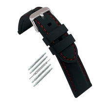 Premium Silicone Black / with Red Stitching / Silver Buckle - Men's Watch Strap - Thickness 5.8mm