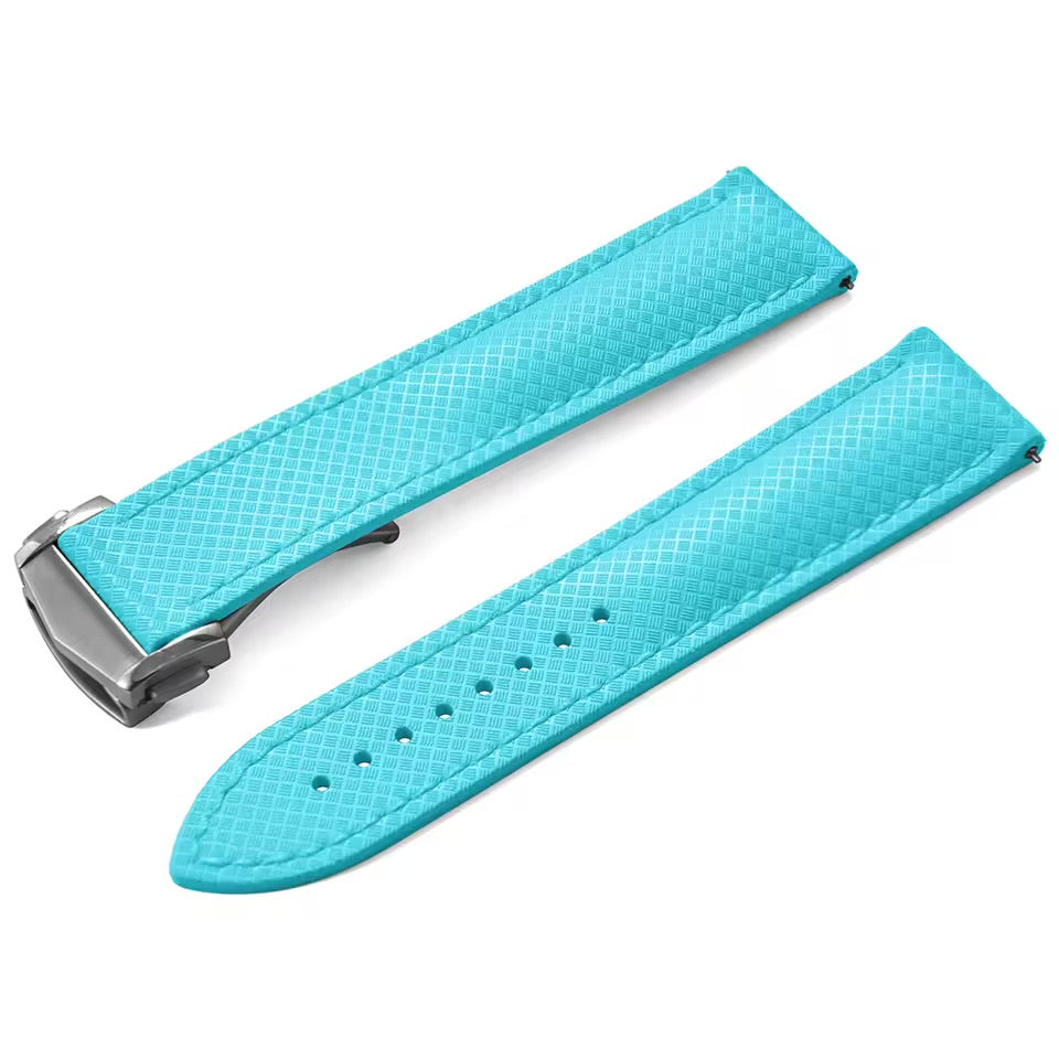 FKM Kautschukuhrenarmband Lagunentürkis – Racing / Faltschließe / Schnellwechsel