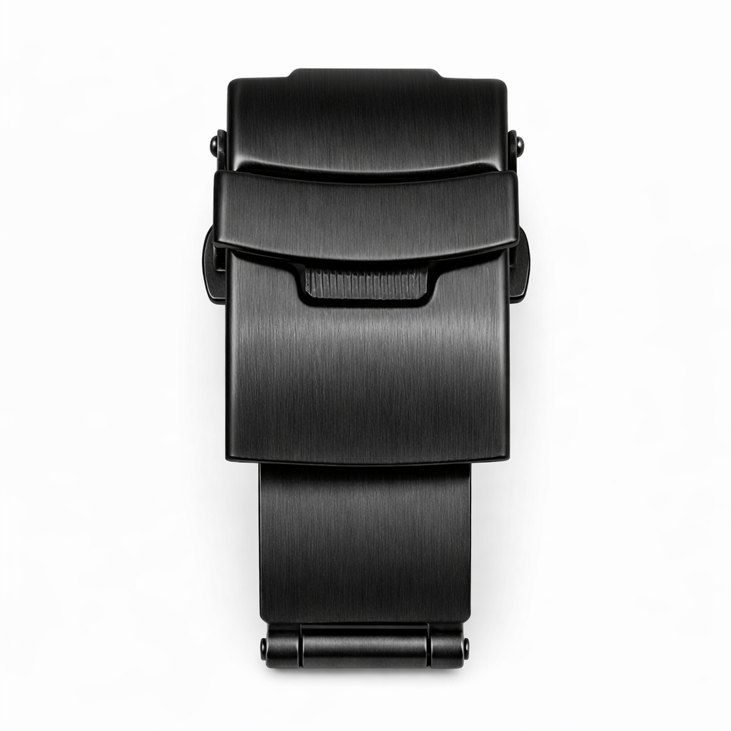 Boucle Déployante avec Ardillon Bracelet Montre à trous - Fermoir Papillon - Acier Brossé Noir - Épaisseur Bracelet ≤ 4,00mm - 1 Pc