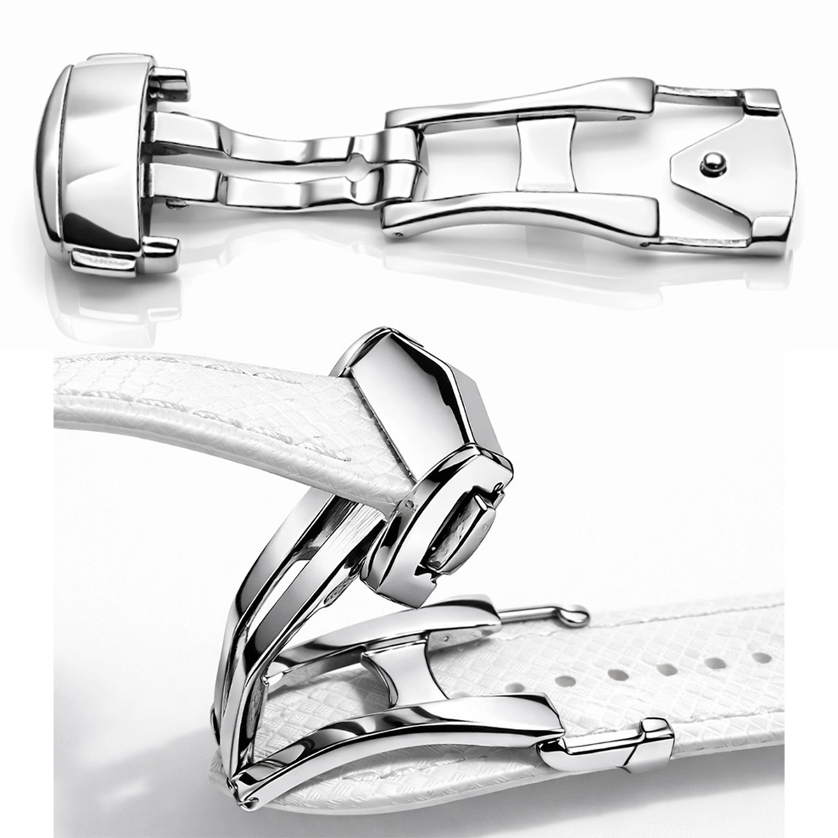 Boucle Déployante avec Ardillon pour Bracelet de Montre à Trous – Acier Inox Poli Miroir – Épaisseur Bracelet ≤ 3,0mm – 1 Pc