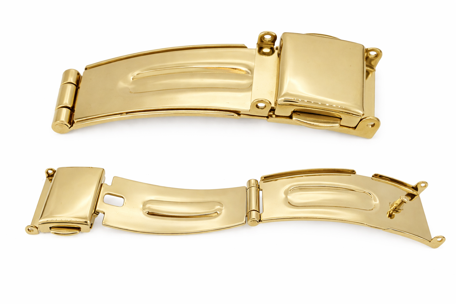 Boucle Déployante Courte Bracelet Montre - Fermoir 3 Plis Papillon - Acier Poli Miroir Or - 1 Pc