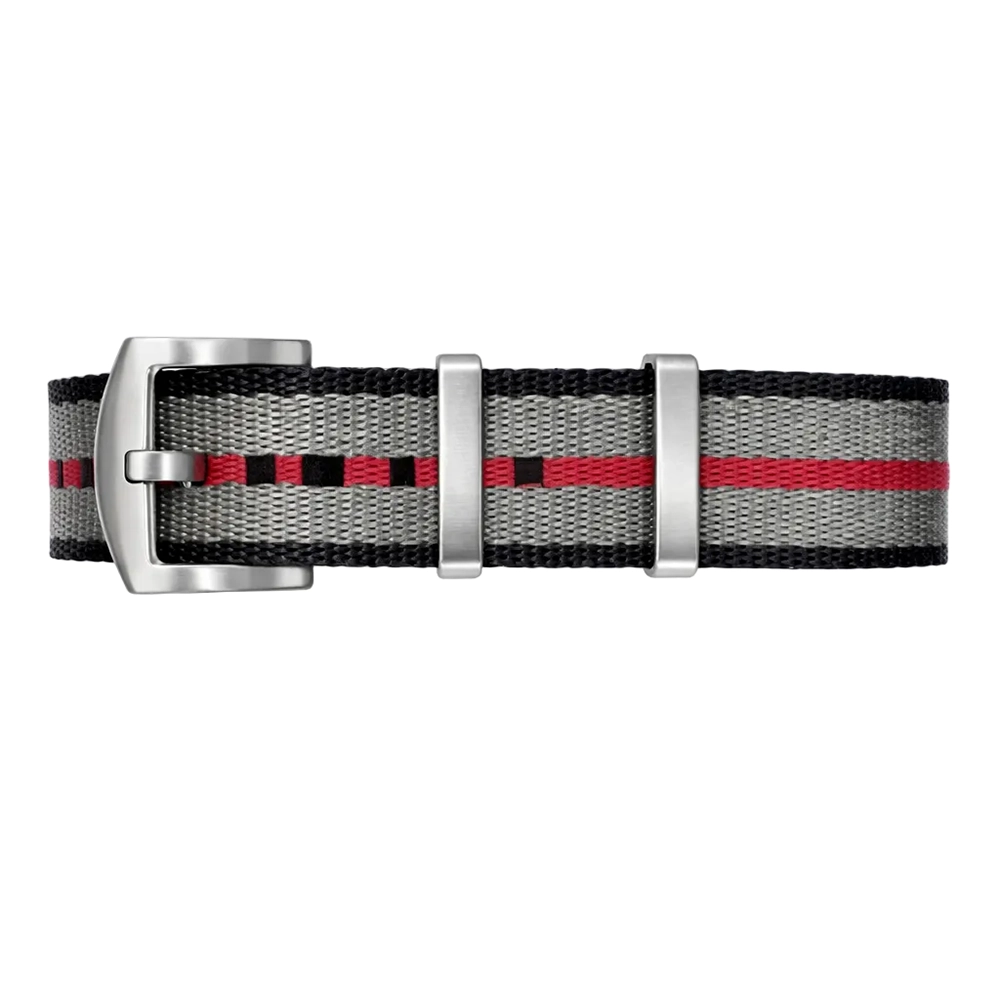 Bracelet Montre NATO Nylon Gris Rouge Noir - Boucle Acier Brossé – Homme