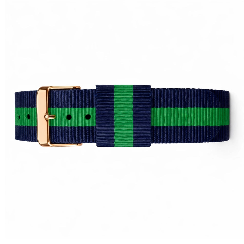 Bracelet de Montre NATO Nylon Bleu-Vert - Warwick - Boucle Doré Or Rose
