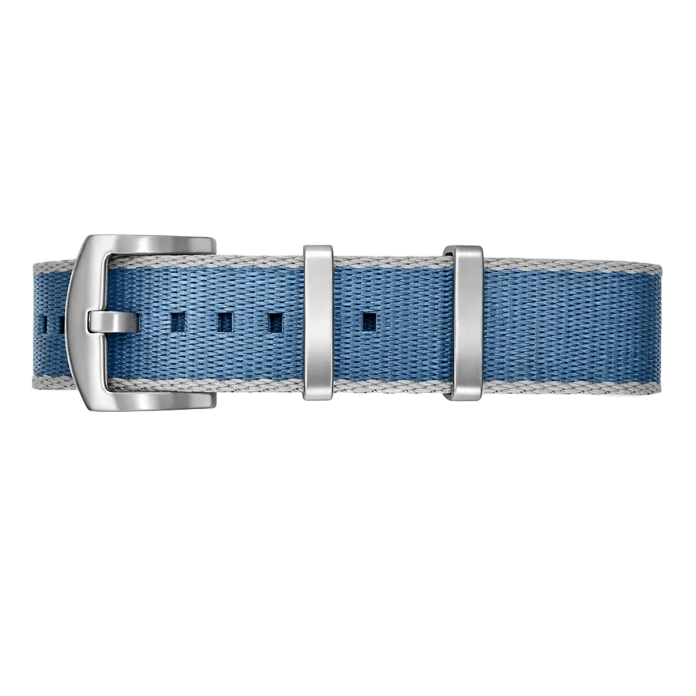 Bracelet de Montre NATO Nylon Gris clair / Bleu / Boucle satin - Homme