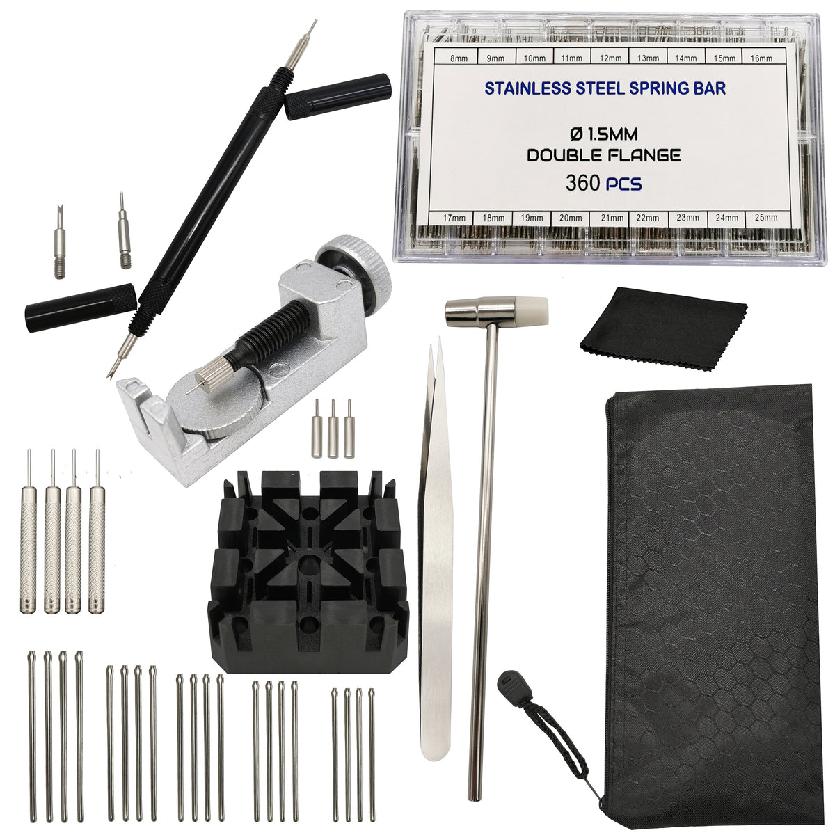 Kit - Outils réparation - Maillons - Bracelets de Montre - 360 Pcs barres à ressort et goupilles fendues