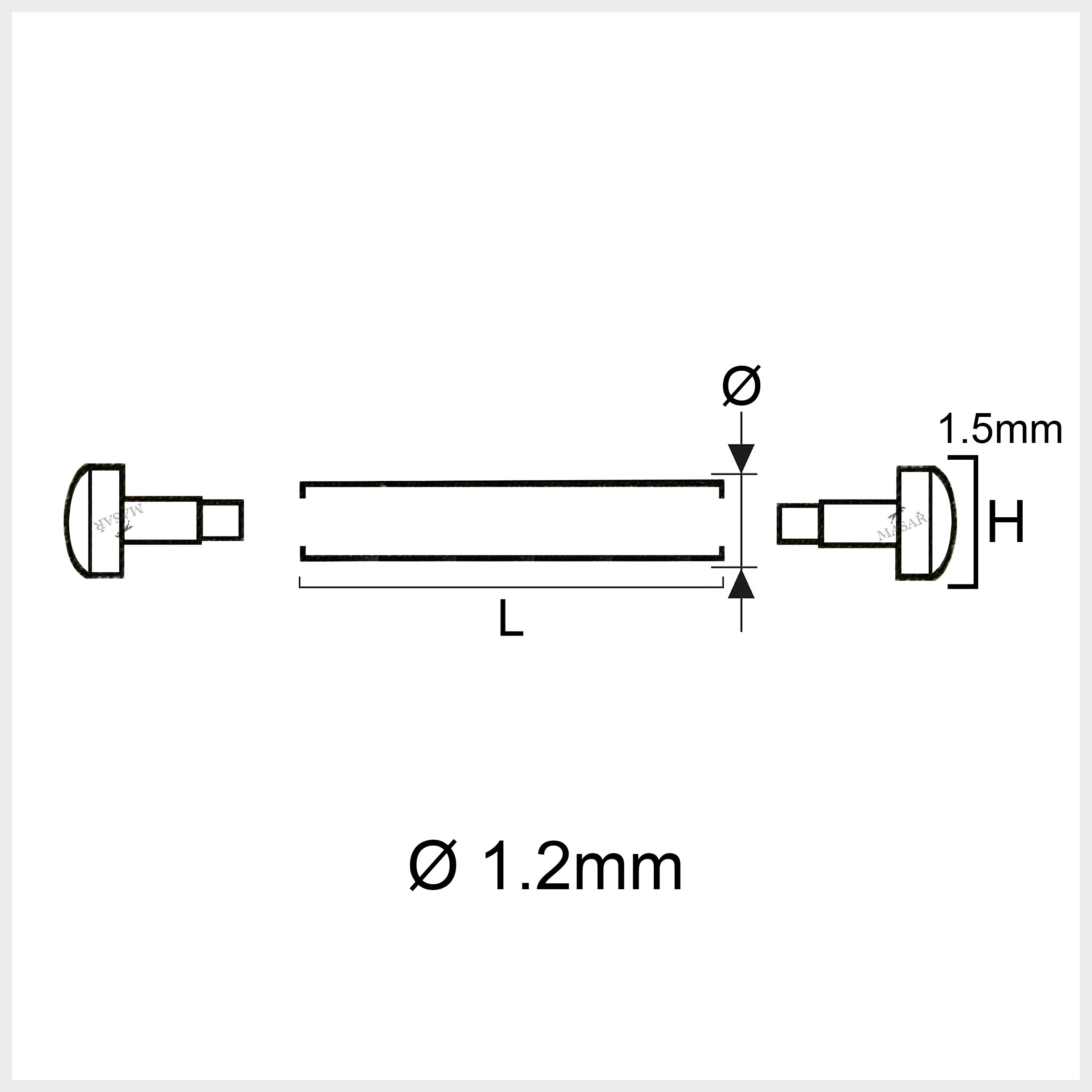 Nietstangen - 10mm bis 32mm Ø 1,2mm - Kopf H Ø 1,5mm - Uhrenarmbandverschluss - 2 Stück