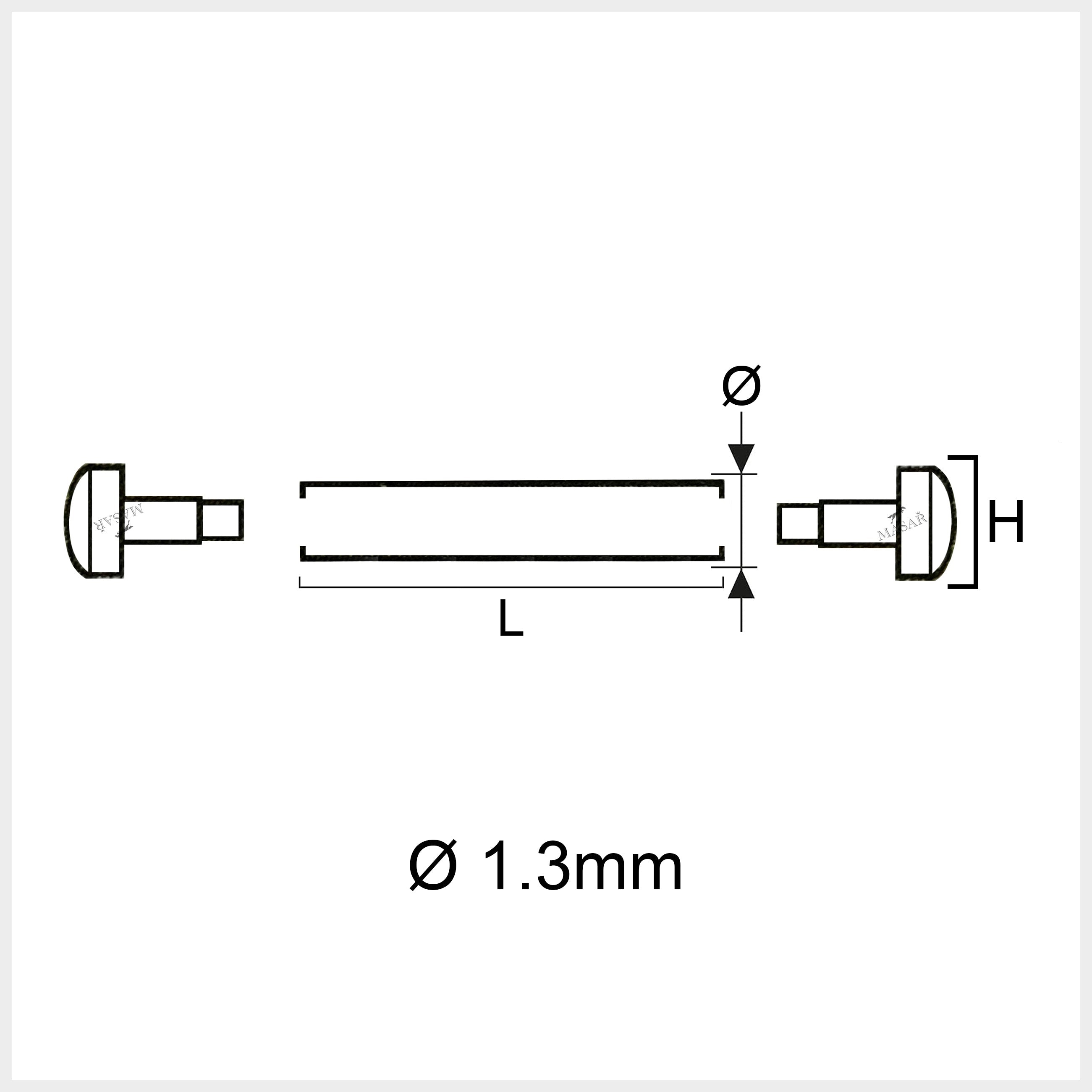 Nietstangen - 10mm bis 30mm Ø 1,3mm - Kopf H Ø 1,8mm - Uhrenarmbandverschluss - 2 Stück