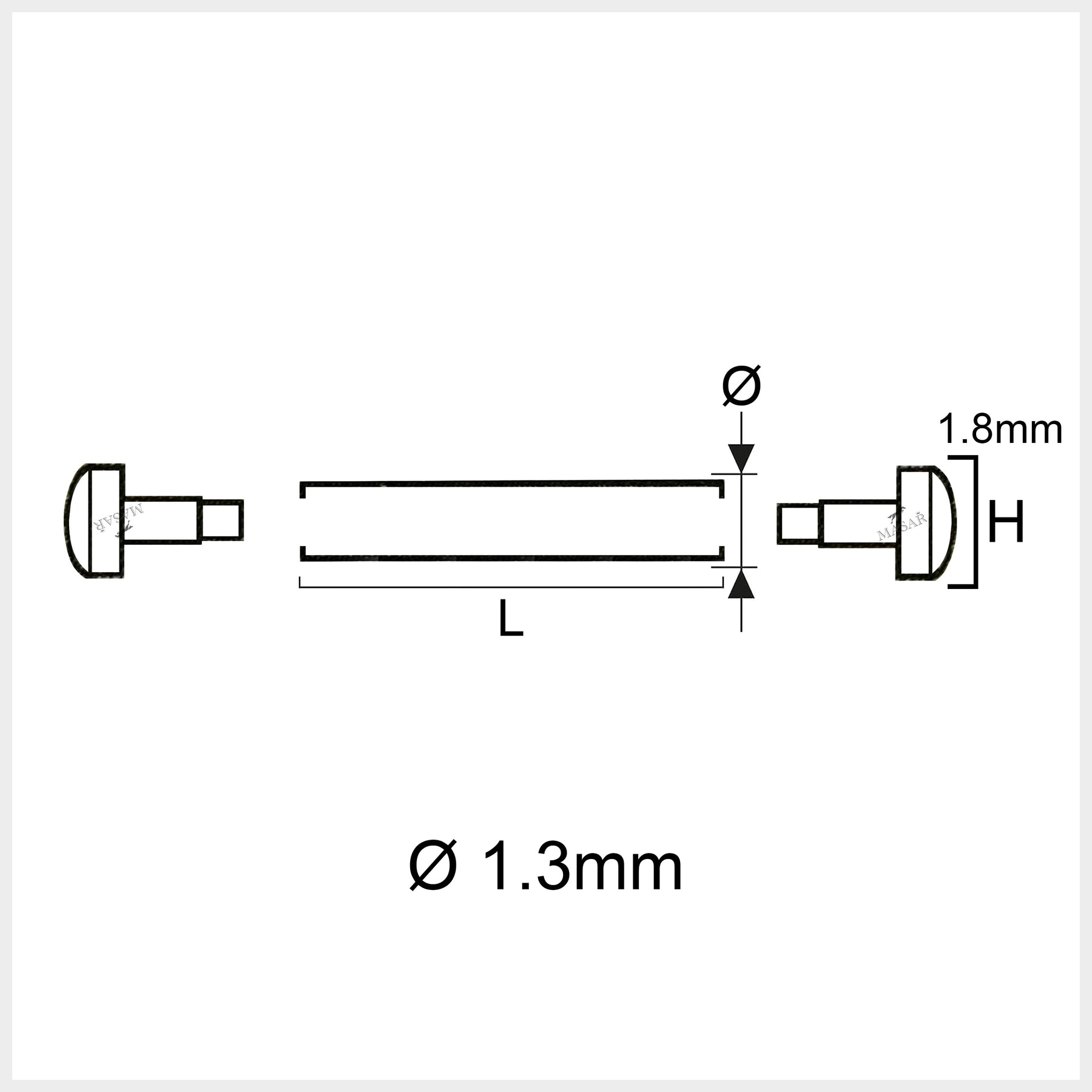 10mm à 30mm Ø 1.3mm Pins with Tubes Raccords – Rivets, Barres de pression du bracelet - Lot de 2 Pcs