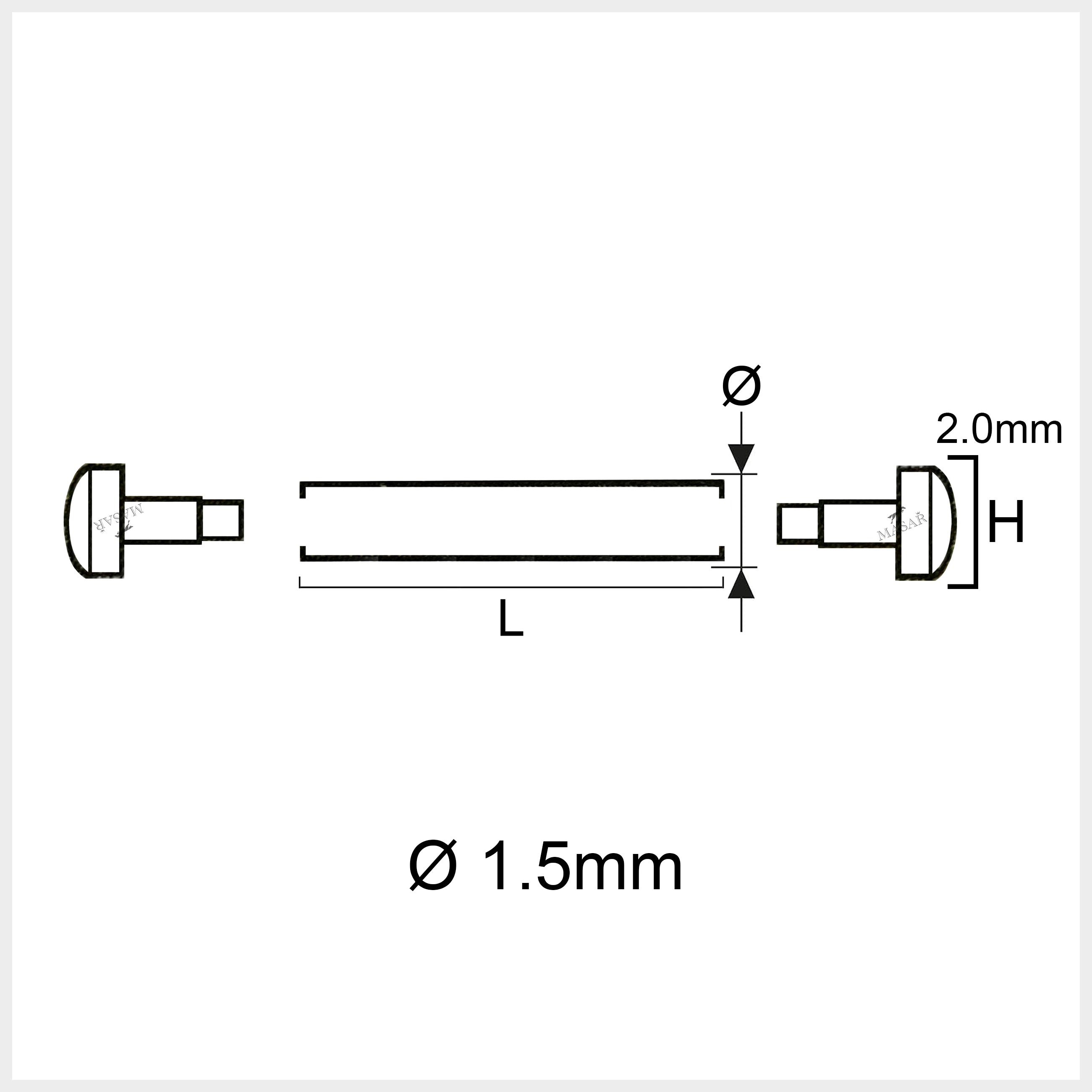 Nietstangen - 10mm bis 30mm - Ø 1,5mm - Kopf H Ø 2,0mm - Uhrenarmbandverschluss - 2 Stück