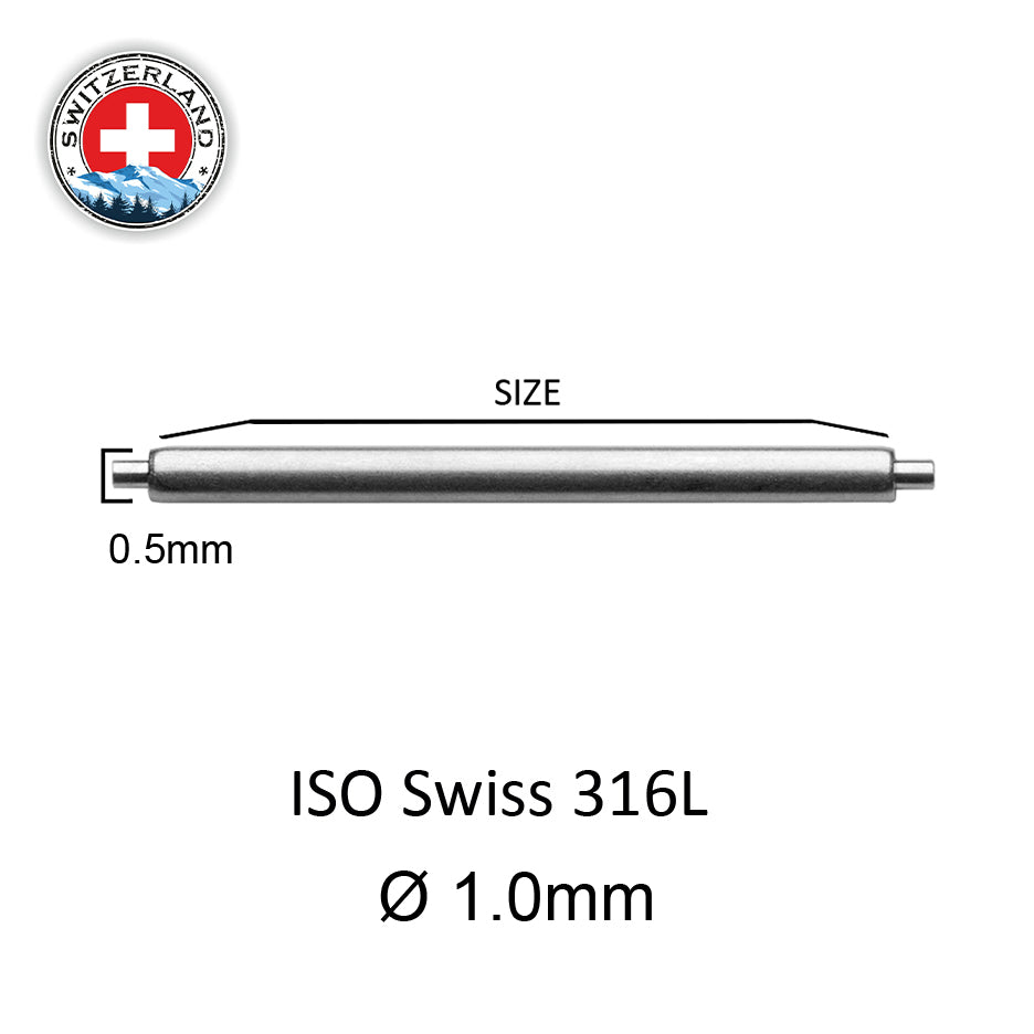6mm bis 22mm XSS Ø 1,0mm - Federstege für Uhrenarmband - 316L Edelstahl - 0,5mm - Swiss Made - 2 Stk