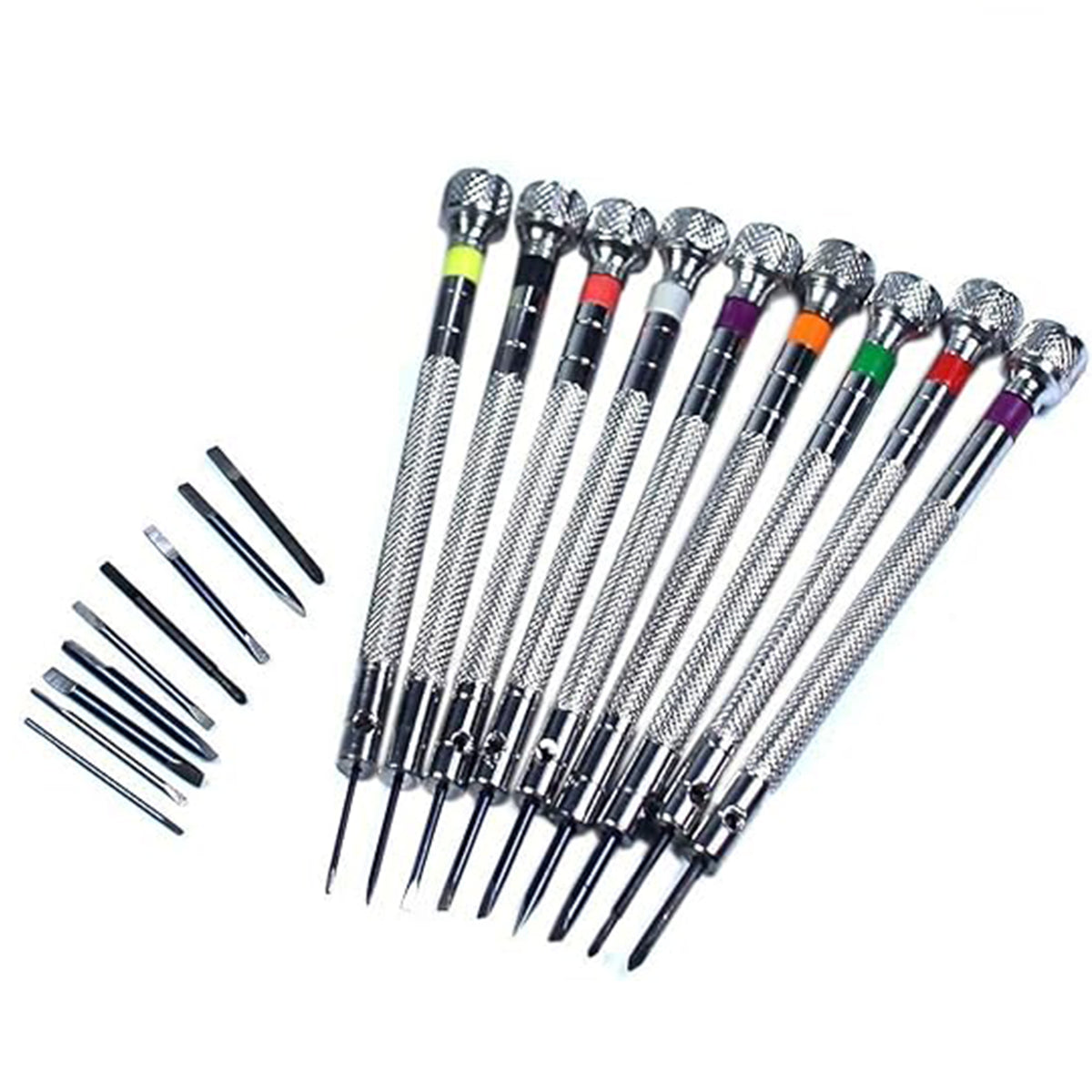 Kit - 9 flat screwdrivers - with rotating support for Watch - Watchmaker - Replacement blades included
