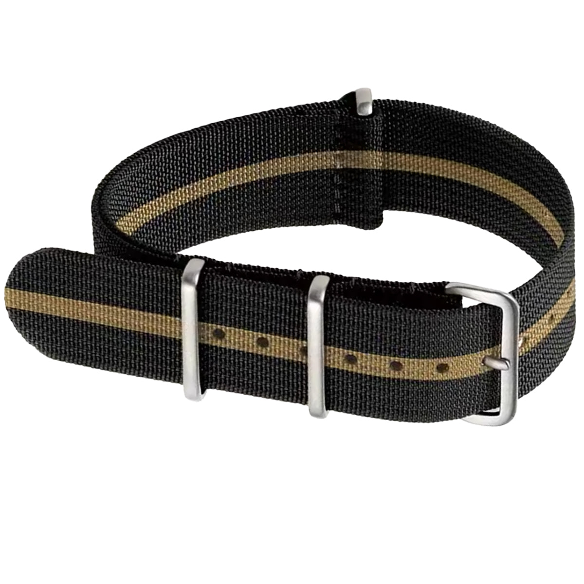 Bracelet de Montre Compatible Citizen NATO Noir / Khaki – Hybride Nylon & Silicone – Boucle Polie