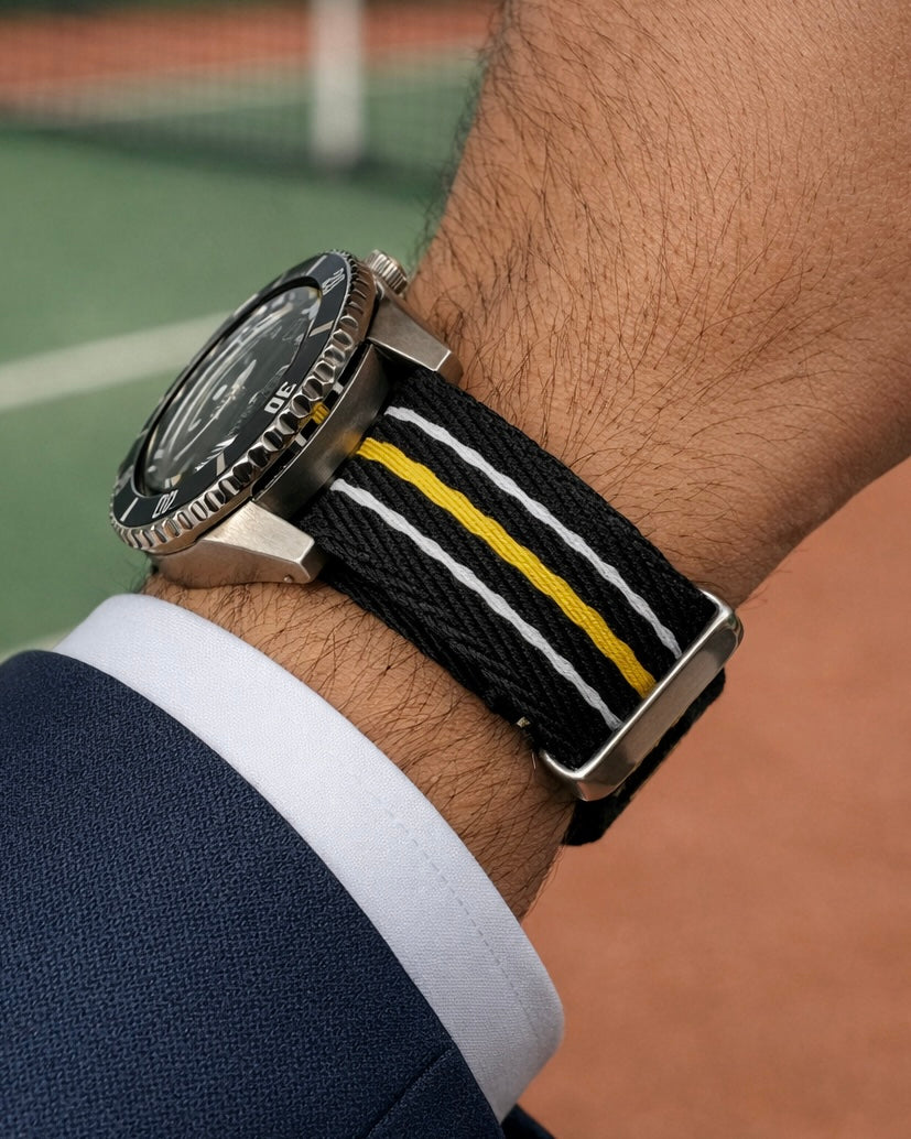 Nato Watch Strap Black Yellow White - Braided Nylon 20mm 22mm