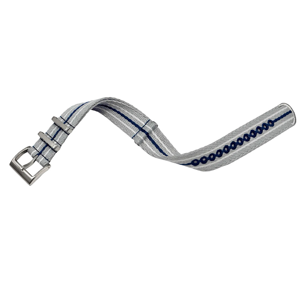 Bracelet de Montre Nato Gris Bleu Marine Blanc - Nylon tressé 20mm 22mm