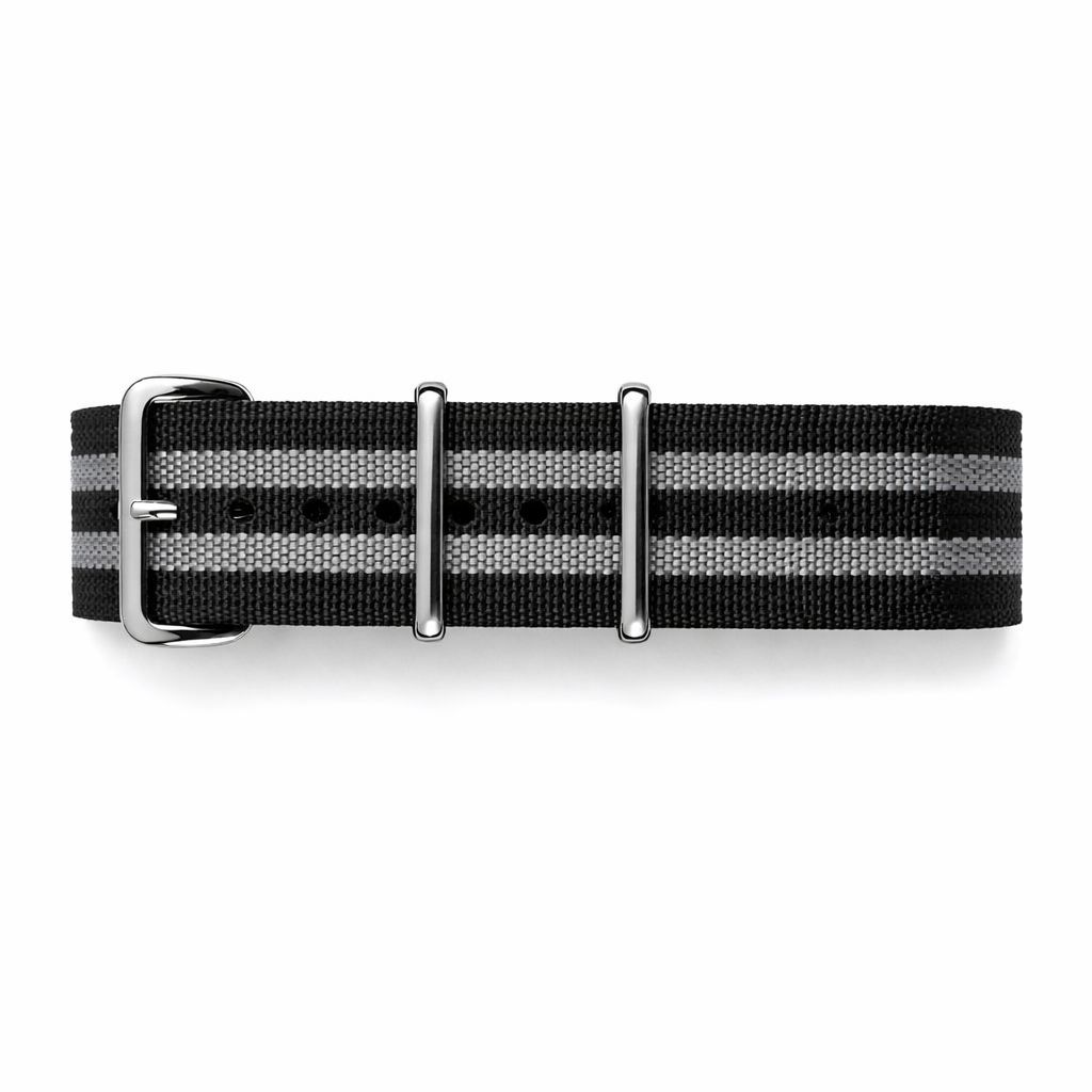 Nato Gris Noir James Bond Hybride Tissu Nylon / Silicone