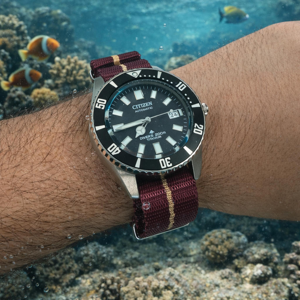 Bracelet Montre Nato Bordeaux / Khaki (Sable) - Nylon 1 Bande