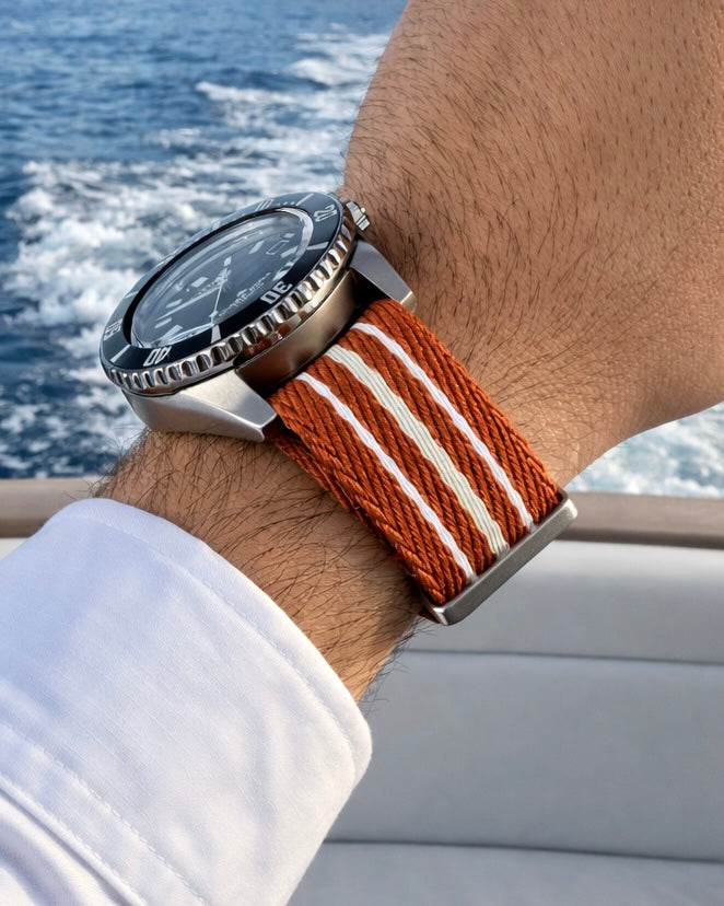 Nato Uhrenarmband Rot Weiß Beige - Geflochtenes Nylon 20mm 22mm