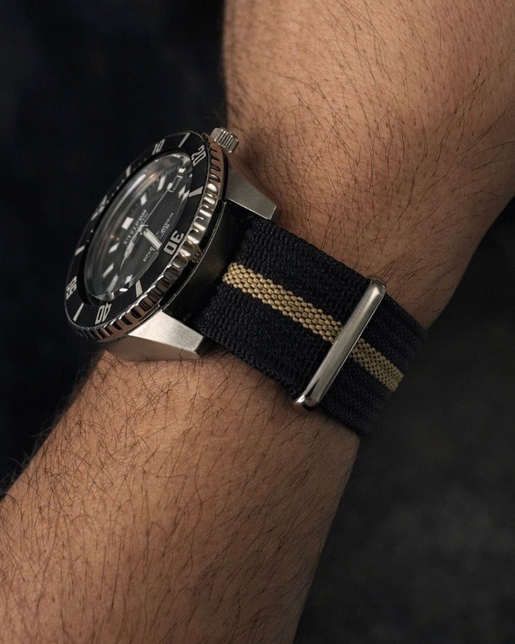 Nato Noir / Khaki - Hybride Tissu Nylon / Silicone