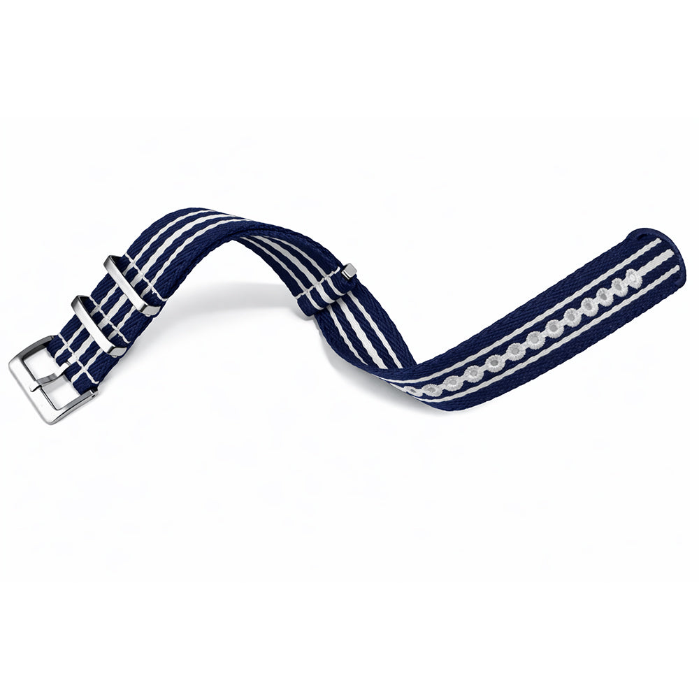 Bracelet de Montre Nato Bleu Marine Blanc Gris - Nylon tressé 20mm 22mm