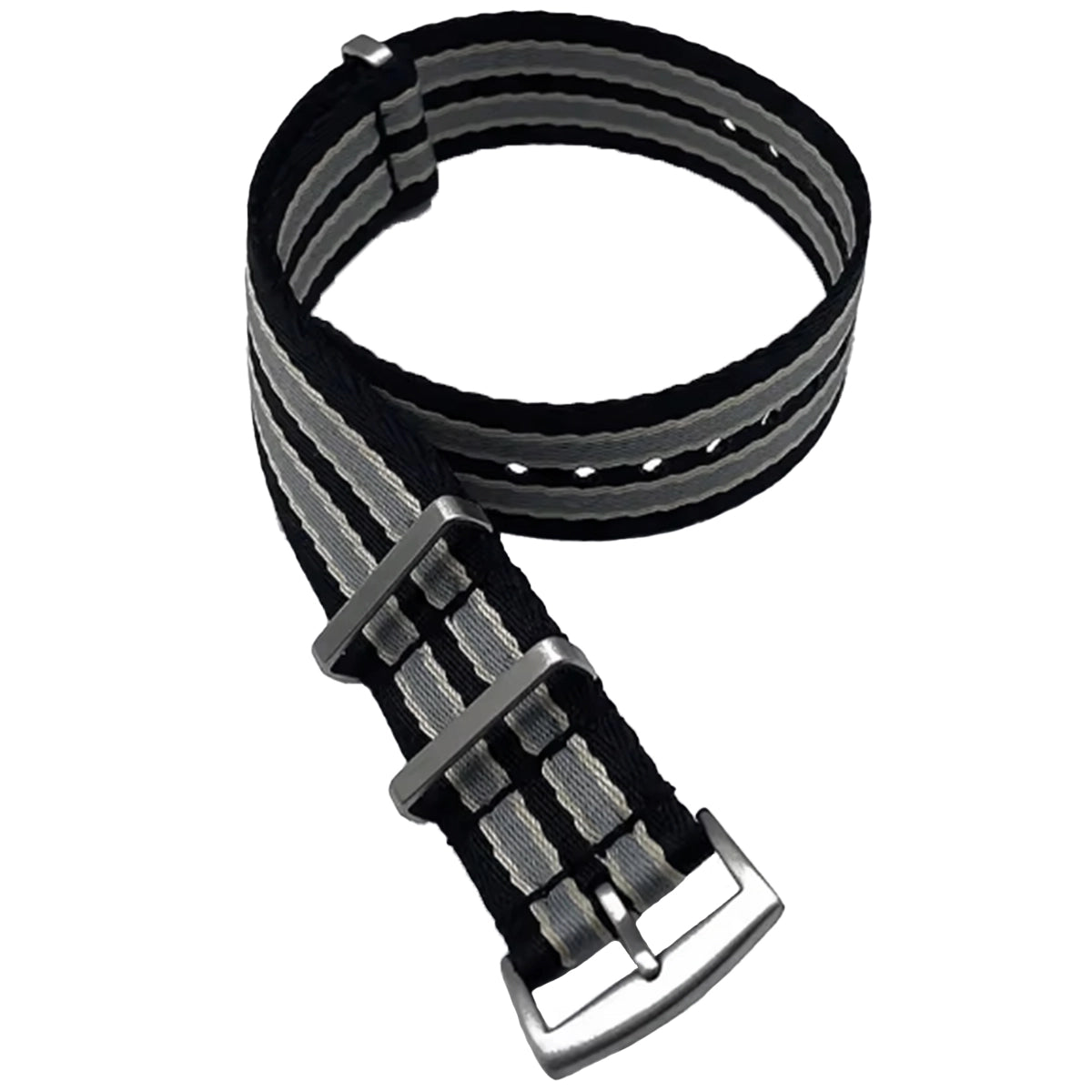 22 mm James Bond Nato-Armband Schwarz Hellgrau – Weiches geflochtenes Nylon