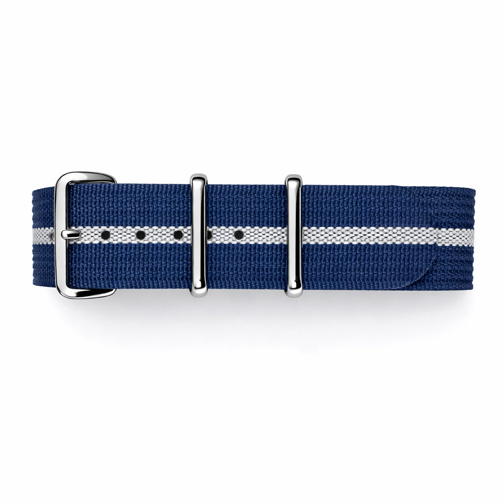 Nato Bleu Marine Blanc - Hybride Tissu Nylon / Silicone