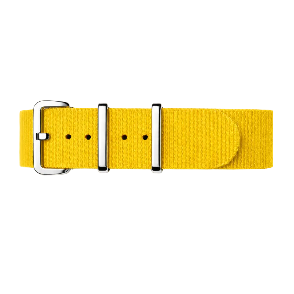 Genuine 1.1mm Yellow Nylon NATO Watch Strap / Mirror Polished Silver Buckle