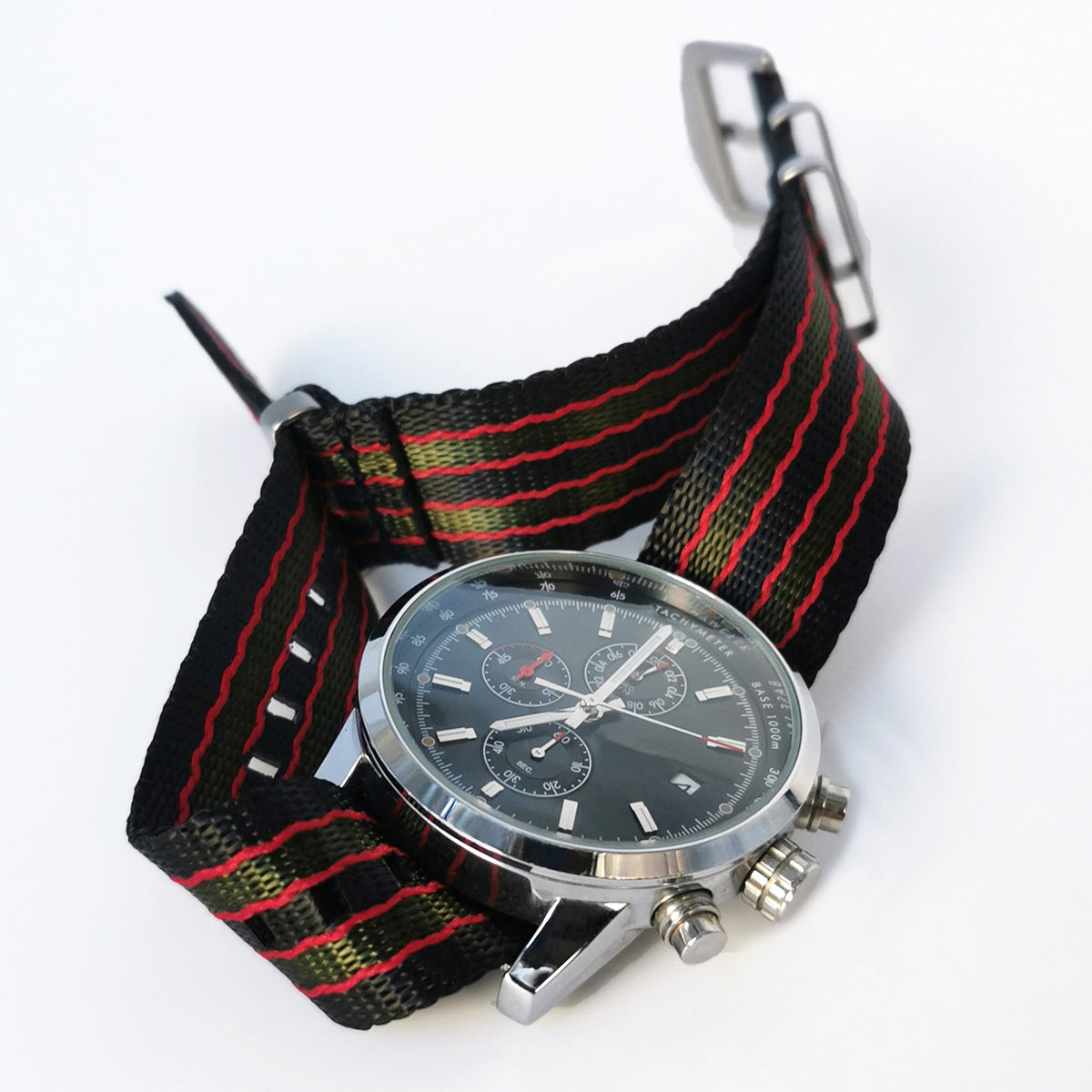 James Bond Nylon NATO Watch Strap - Original - Black-Red-Green - Satin Buckle - Men