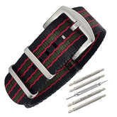 NATO Nylon James Bond - Original - Black / Red / Green / Satin Buckle - Watch Strap - Men