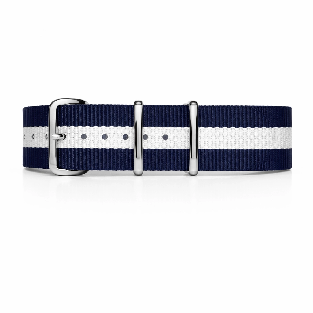 Bracelet de Montre Nato Nylon Bleu Marine / Blanc