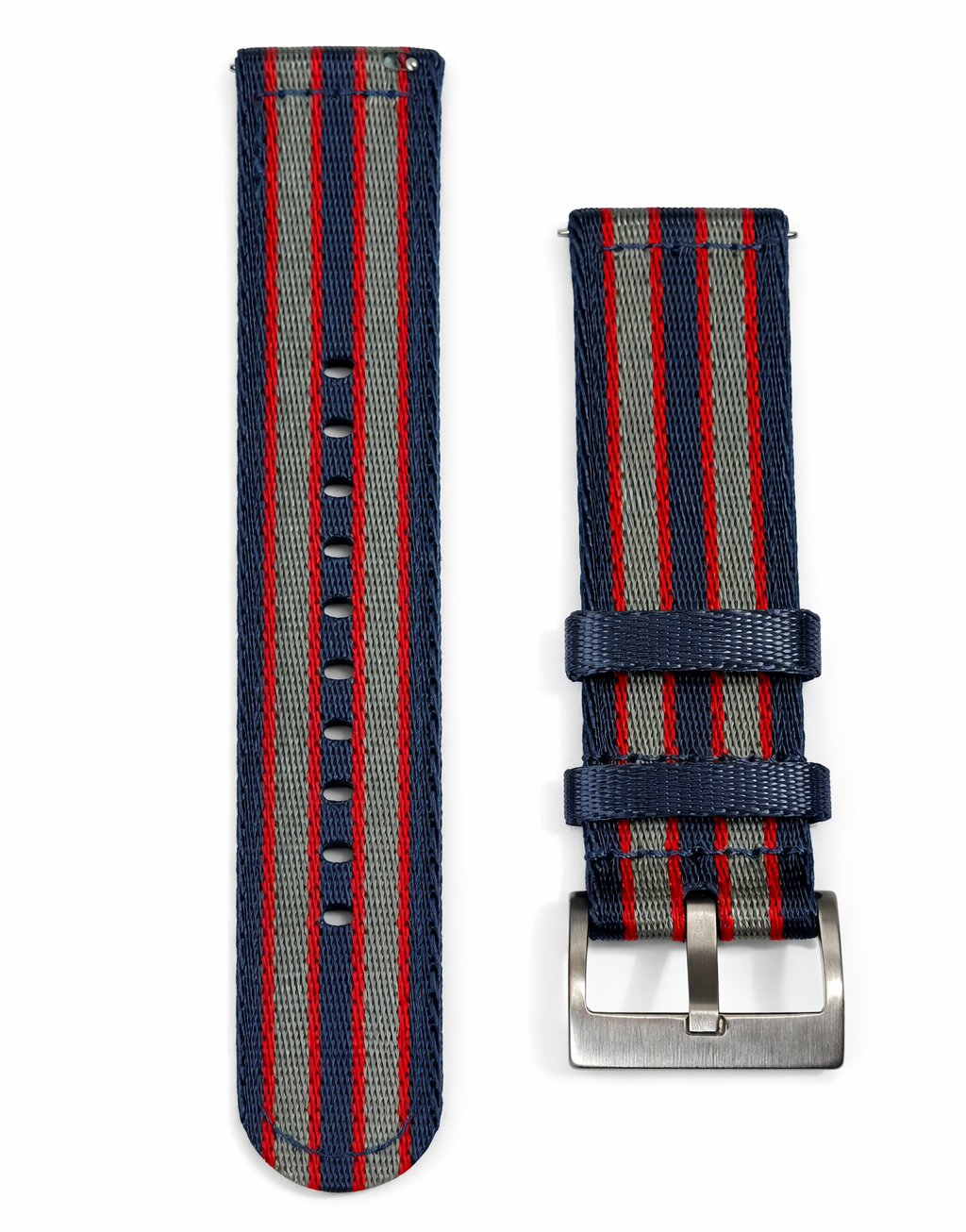 Bracelet de montre en nylon Bleu Marine Gris Rouge - James 007 - Rapide - Universel